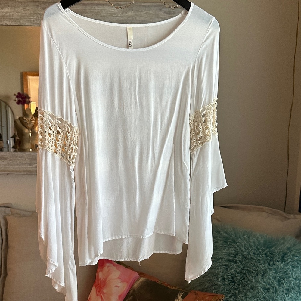 Elan Elegant White Lace Sleeve Women's Top by Elan